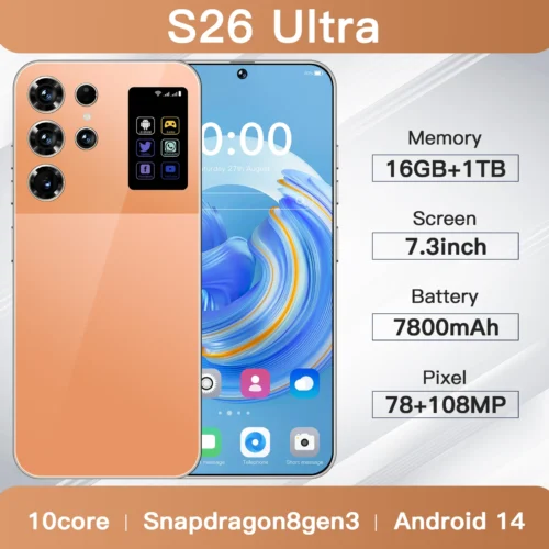 2025 Best Selling S26 Ultra 5G Smartphone High Configuration 16+1TB Unlocked 2K LTE 108MP Wholesale Smart Mobile Phones
