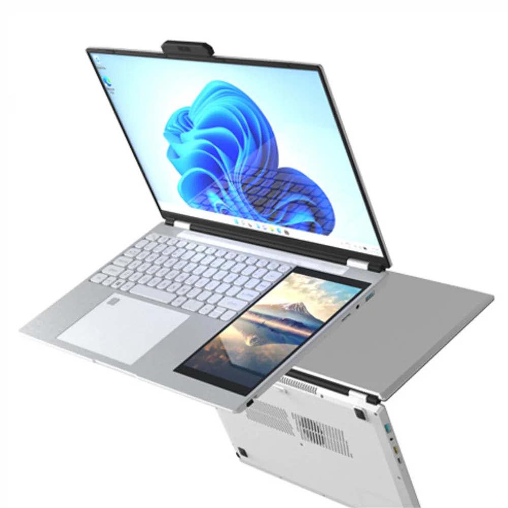 Hot Wholesale 2025 New Ultrathin  15.6" +7" Dual Display N100 32G RAM 1TB  2TB SSD Touch Screen Business Office Aluminum Laptops