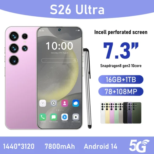 S26Ultra Smart Phone 5G Dual Core CPU 128GB ROM Dual SIM 2K Resolution Screen 16GB RAM English Operating CDMA LTE Mobile Phones