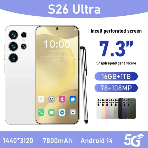 S26Ultra Smart Phone 5G Dual Core CPU 128GB ROM Dual SIM 2K Resolution Screen 16GB RAM English Operating CDMA LTE Mobile Phones