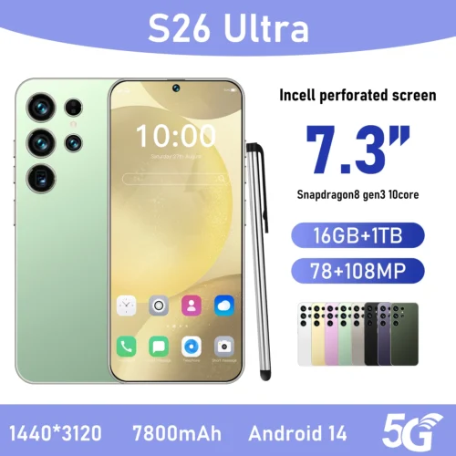 S26Ultra Smart Phone 5G Dual Core CPU 128GB ROM Dual SIM 2K Resolution Screen 16GB RAM English Operating CDMA LTE Mobile Phones