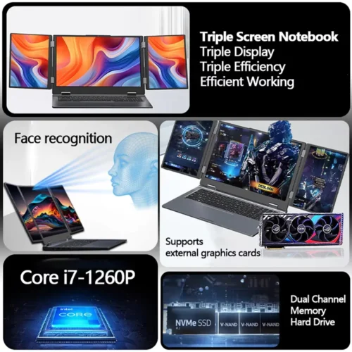 2025 New Arrival Brand New Intel Core I7 1260P Win 11 Business Laptop PC with Three Screens Fingerprint Unlock Laptops