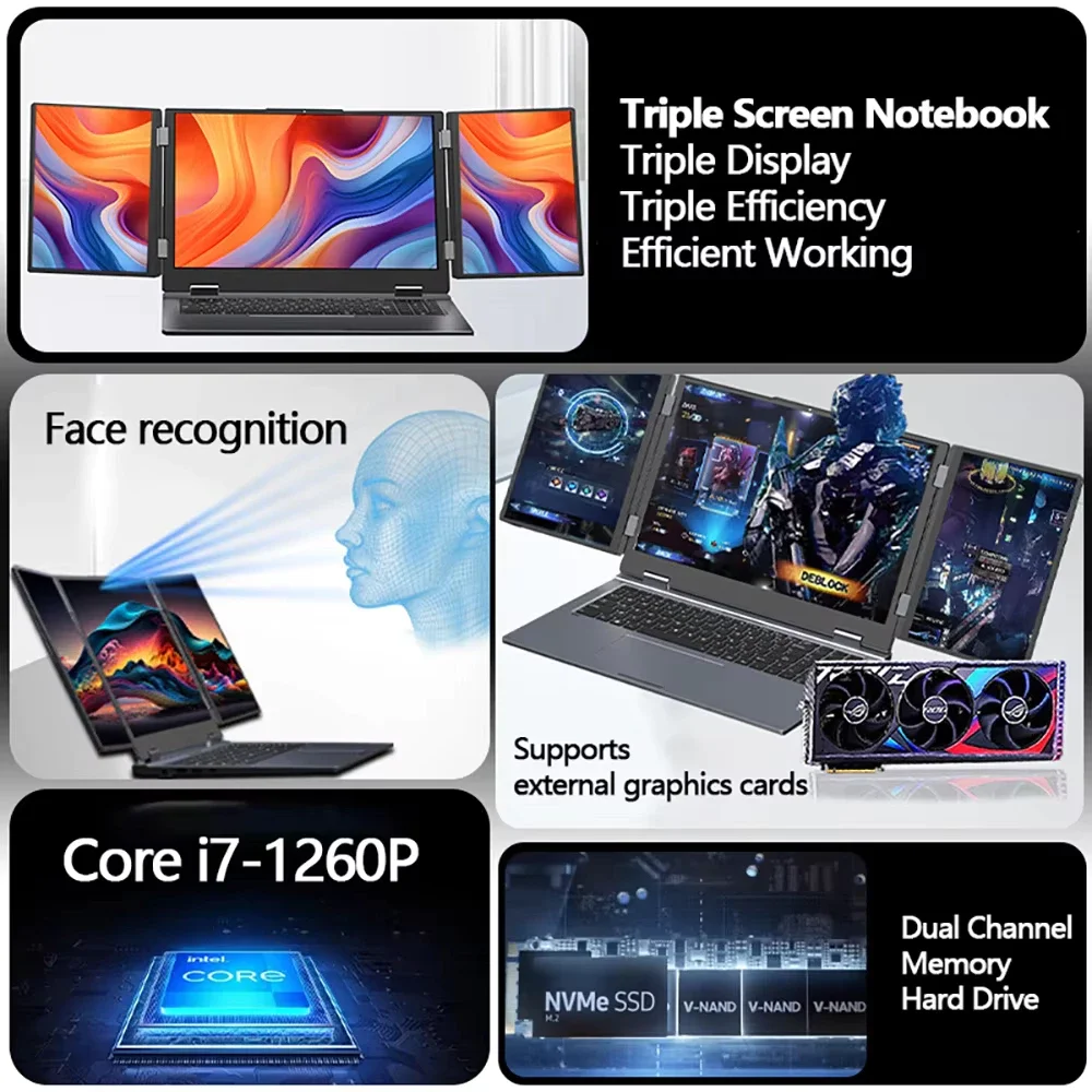 2025 New Arrival Brand New Intel Core I7 1260P Win 11 Business Laptop PC with Three Screens Fingerprint Unlock Laptops