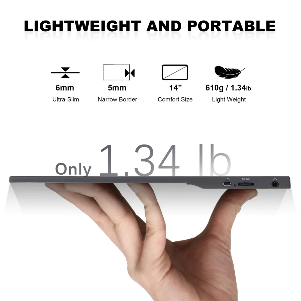 SIBOLAN 14-Inch Portable Dual Monitor Laptop Screen Extender IPS FHD 1920*1080 Panel Backlit LCD Dual Portable Screen Type C