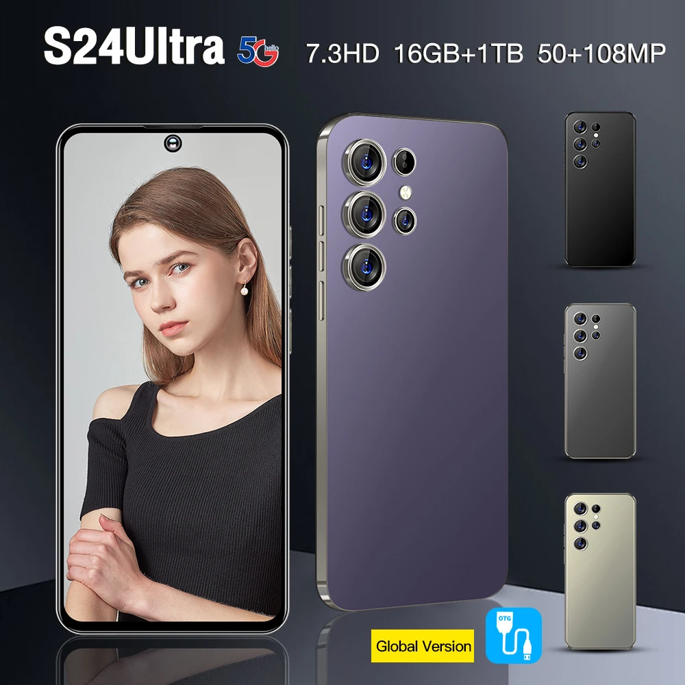Original S24 Ultra Smartphones 16GB+1TB 5G Dual SIM Mobile Phone with HD LCD 65W Low Price LTE Cellular