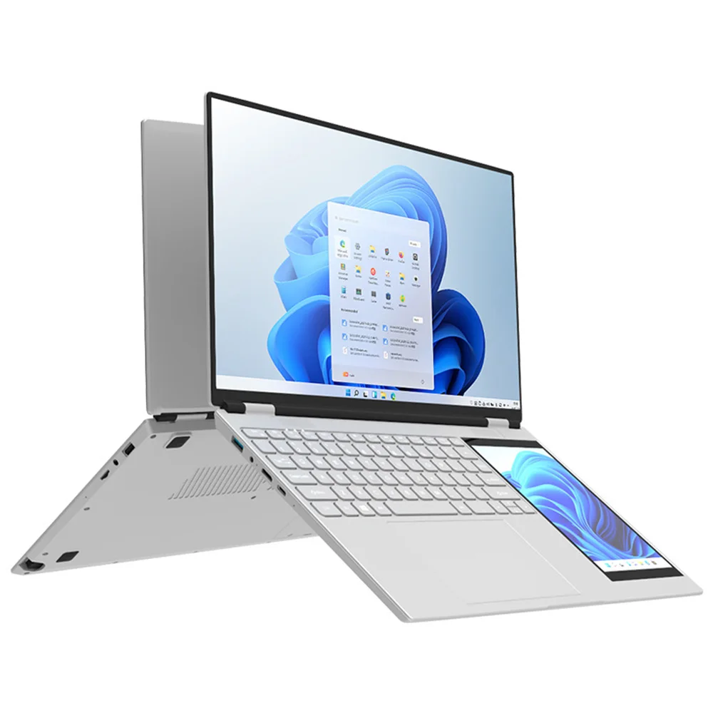 Hot Wholesale 2025 New Ultrathin  15.6" +7" Dual Display N100 32G RAM 1TB  2TB SSD Touch Screen Business Office Aluminum Laptops