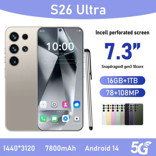 S26Ultra Smart Phone 5G Dual Core CPU 128GB ROM Dual SIM 2K Resolution Screen 16GB RAM English Operating CDMA LTE Mobile Phones