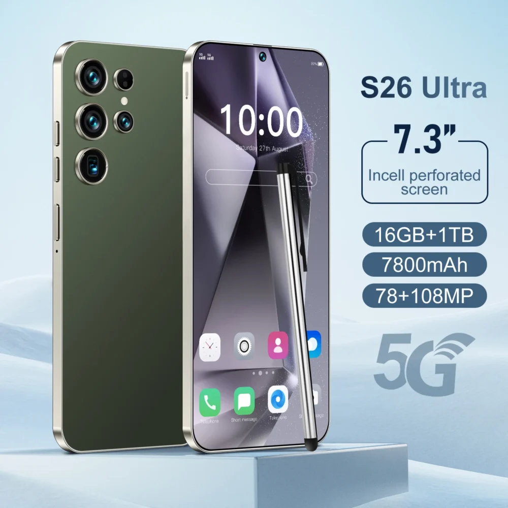 S26Ultra Smart Phone 5G Dual Core CPU 128GB ROM Dual SIM 2K Resolution Screen 16GB RAM English Operating CDMA LTE Mobile Phones