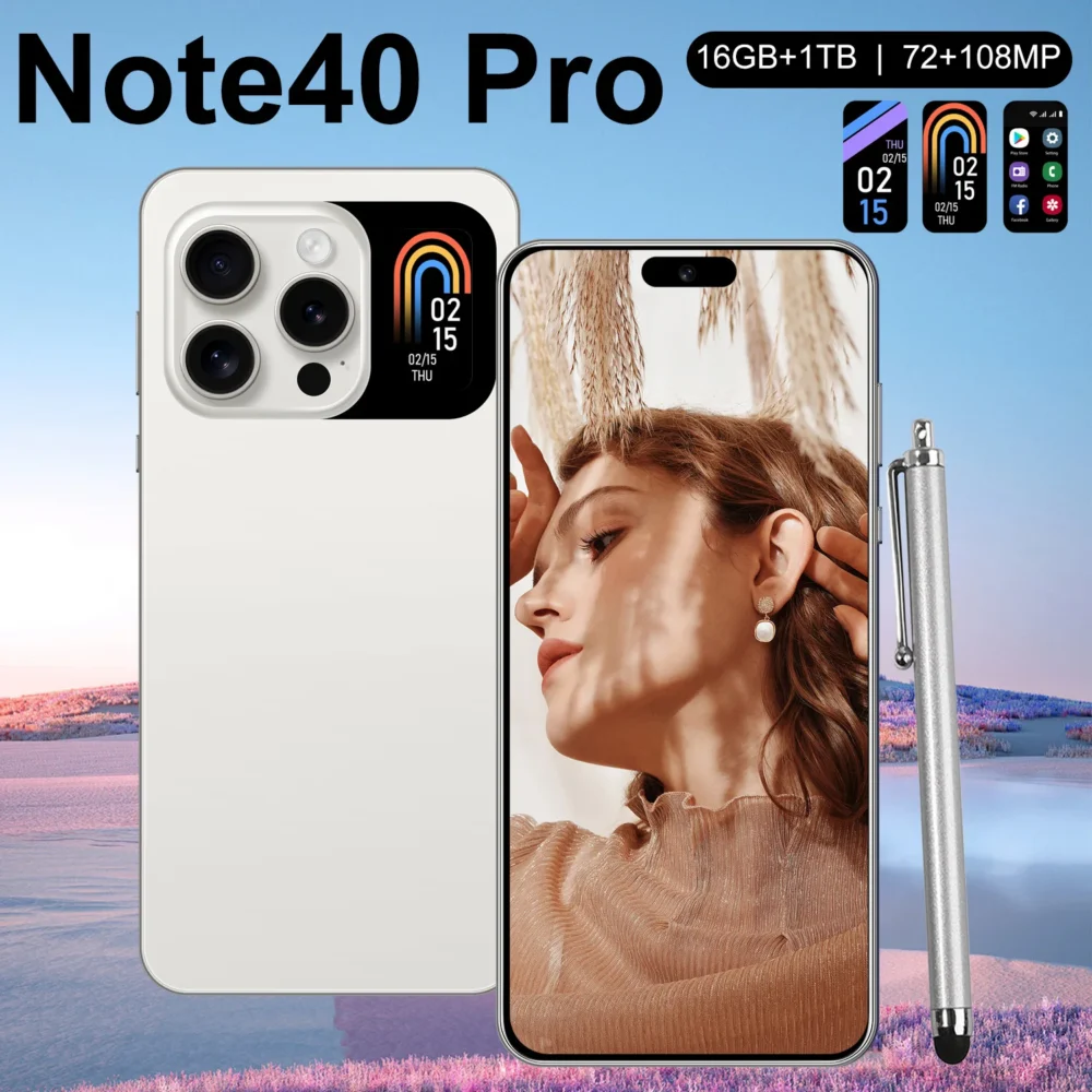 Popular Note40 Pro Android System Smartphone HD Screen 16G+1TB 4000mAh Face Unlock Quality Phones French German Spanish English