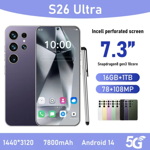 S26Ultra Smart Phone 5G Dual Core CPU 128GB ROM Dual SIM 2K Resolution Screen 16GB RAM English Operating CDMA LTE Mobile Phones