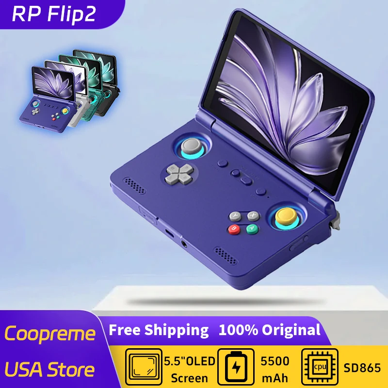 Retroid Pocket Flip2 SD865 5.5”1080p OLED WIFI6 Android Handheld Portable Gaming Console With Hall Rockers Folding Game