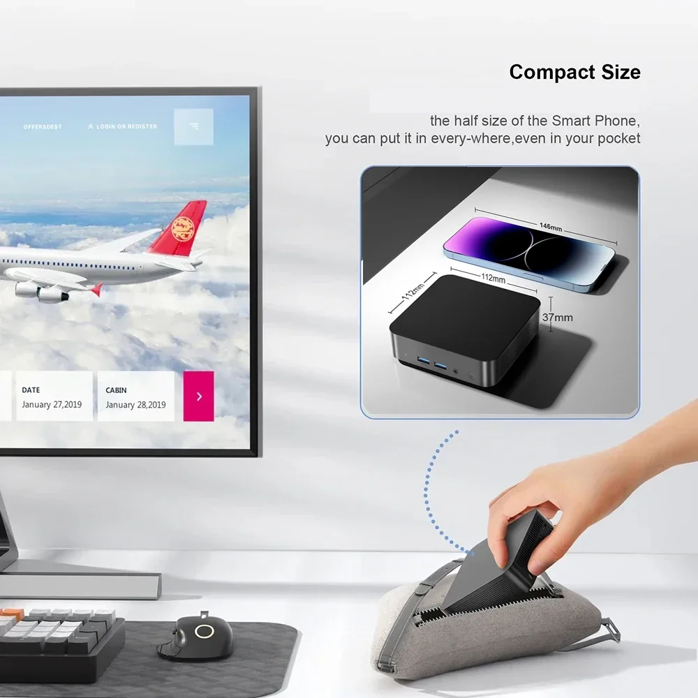 Windows 11 Pro Intel Core i9-8950HK Portable i9 Computer 16GB 1/2TB Gaming bag Computer Dual-Band WiFi6 Core Mini Desktop PC