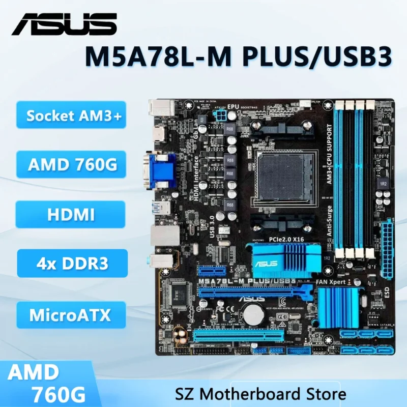ASUS M5A78L-M PLUS/USB3 ‎Socket AM3+ Motherboard AMD 760G/780L DDR3 ‎8GB USB2.0 DVI support FX-6300 8300 Phenom IIX4 820 cpu