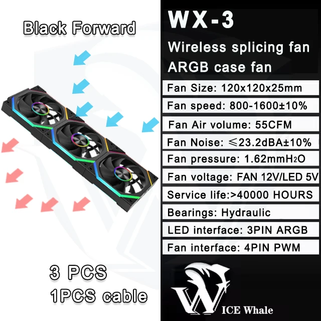ICE Whale WX-3 Wireless Splicing Fan ARGB Air-Cooled Cooling Accessories 1600RPM 12CM Chassis Fan