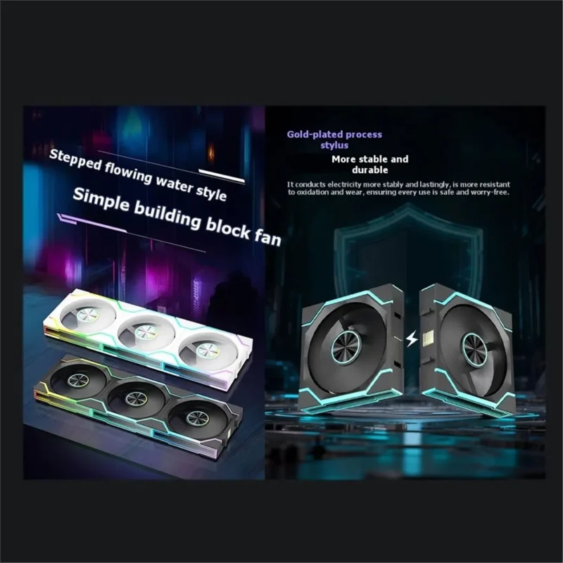 (BAAY) ARGB Cooling Fan 120mm PWM Silent Modular Stackable Splicing RGB Fans for Gaming PC Case Water Cooler Radiator B