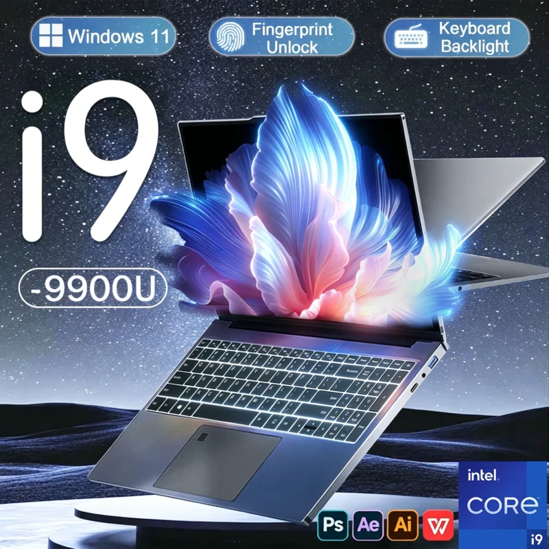 Windows 11 Pro 15.6" Ultra Slim Laptop intel Core i9-9900U 16GB RAM 1/2TB SSD Fingerprint Unlock Office game Backlight Laptop