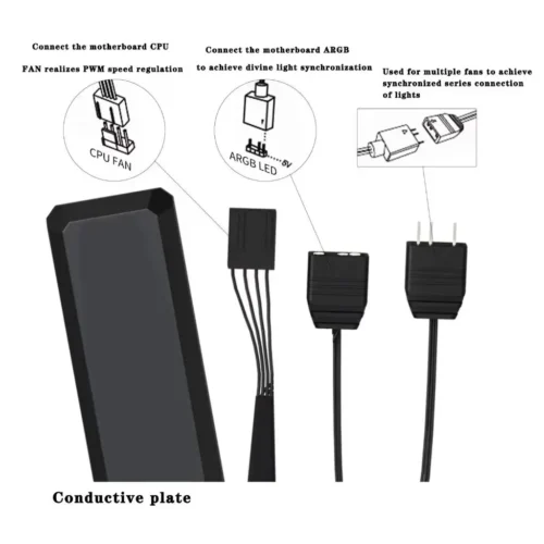ICE Whale WX-3 Wire-Splicing PC Case Cooling Fan 3PIN ARGB Mirror Cycle Light Effect 800-1600RPM PWM Water Cooling Cooler Fan