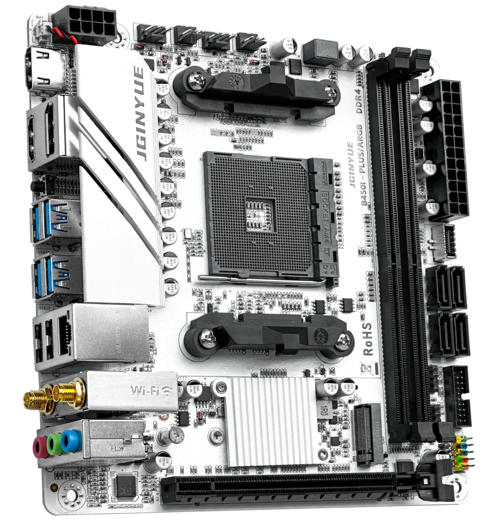 JGINYUE AMD AM4 ITX Motherboard supports Ryzen R3 R5 R7 1/2/3/4/5 series CPU DDR4 RAM Desktop PC PCI-E 3.0 B450I-PLUS ARGB MB