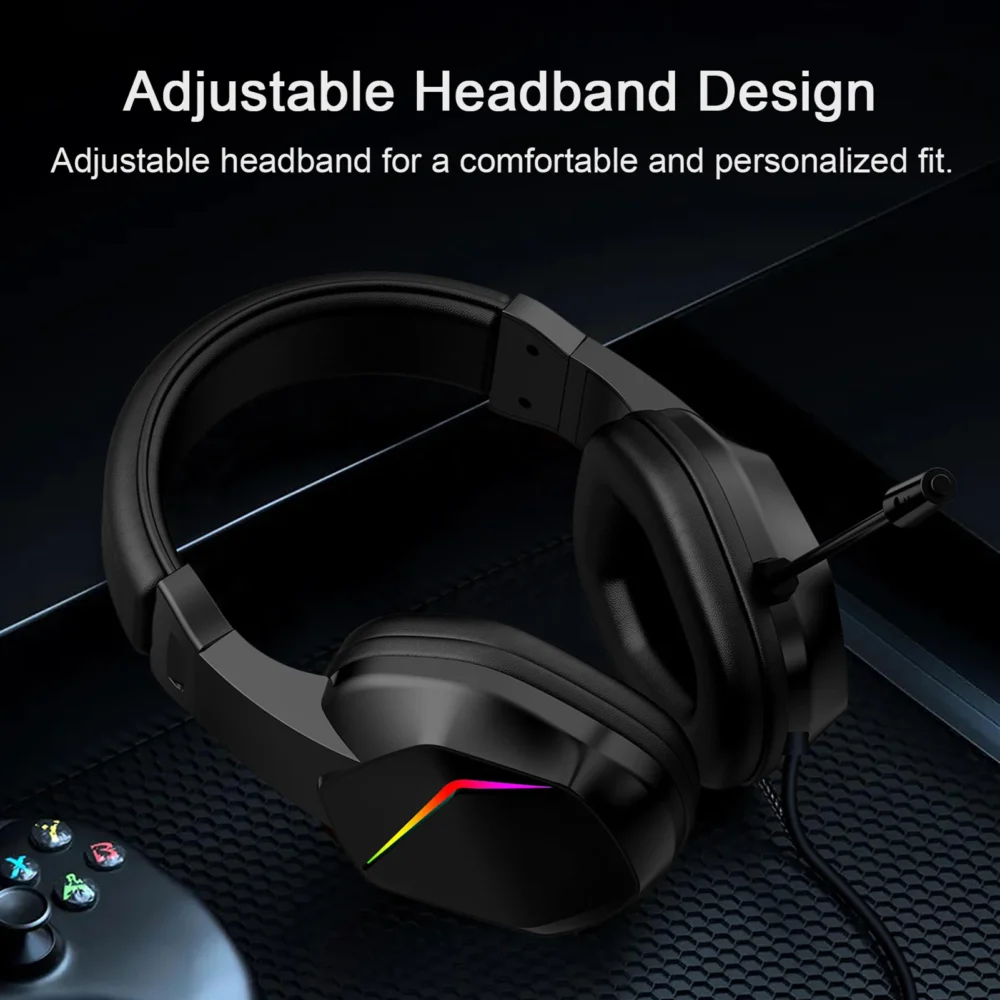 USB Wired Gaming Headset with LED Light Over-Ear Headphones for PC Laptop with Noise-Cancelling Mic 40mm Driver for Immersive
