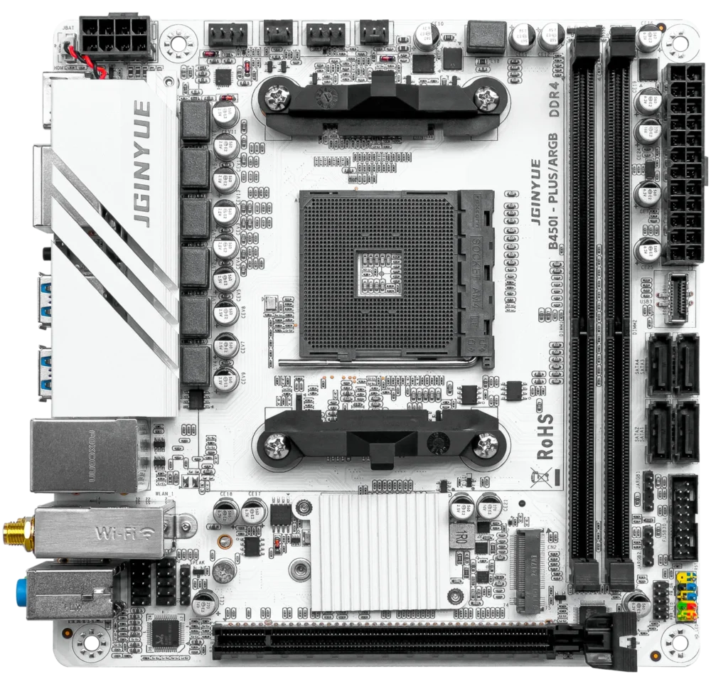 JGINYUE AMD AM4 ITX Motherboard supports Ryzen R3 R5 R7 1/2/3/4/5 series CPU DDR4 RAM Desktop PC PCI-E 3.0 B450I-PLUS ARGB MB