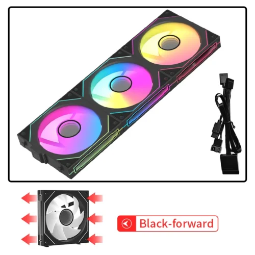 Coolcirc Cableless PC Case Fan 12V/4Pin PWM 800-1800RPM Silent 5V/3Pin ARGB Triple Pack 120mm Ventilator Use for Water Cooling
