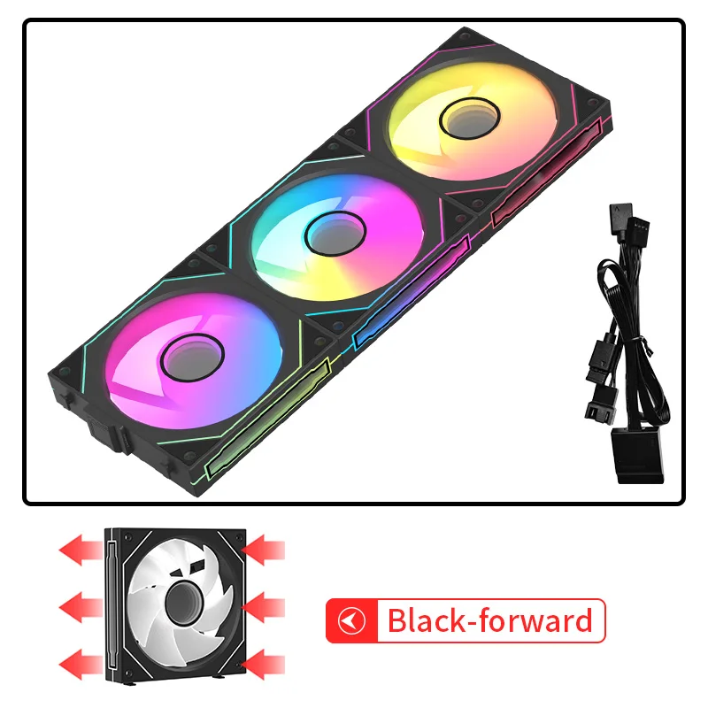 Coolcirc Cableless PC Case Fan 12V/4Pin PWM 800-1800RPM Silent 5V/3Pin ARGB Triple Pack 120mm Ventilator Use for Water Cooling