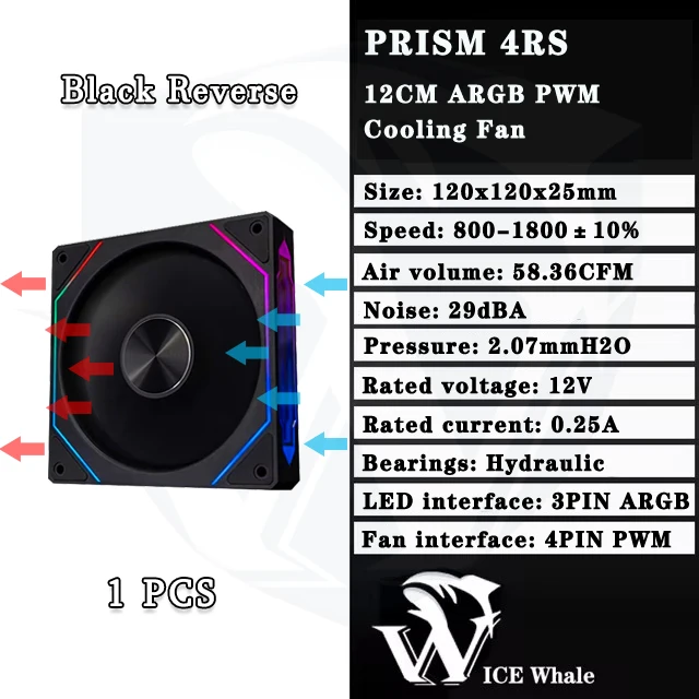 ICE Whale Prism 4RS ARGB PC Case Fan 120mm Infinity Mirror Design Motherboard Lighting Sync 4PIN PWM CPU Cooler Fan ventilador