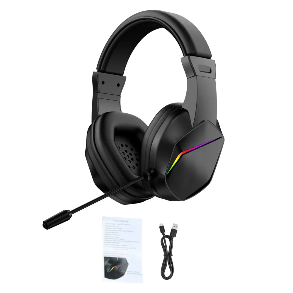 Wireless Bluetooth Gaming Headset: Low Latency, 40mm Drivers, Omnidirectional Microphone, LED Lights, Ideal for Esports