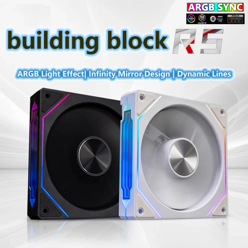 120mm GEN4 RS White Fan, ARGB Infinite Mirror Lighting, 3-Pin Sync, 800-1800RPM PWM, Perfect for Cases & Radiators