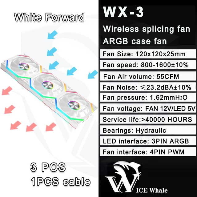ICE Whale WX-3 Wireless Splicing Fan ARGB Air-Cooled Cooling Accessories 1600RPM 12CM Chassis Fan