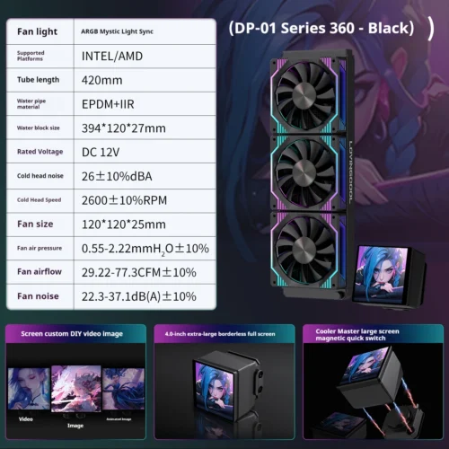LOVINGCOOL DP-01 360/240 CPU liquid cooler radiator 4.0-inch super large frameless full screen diy water cooler