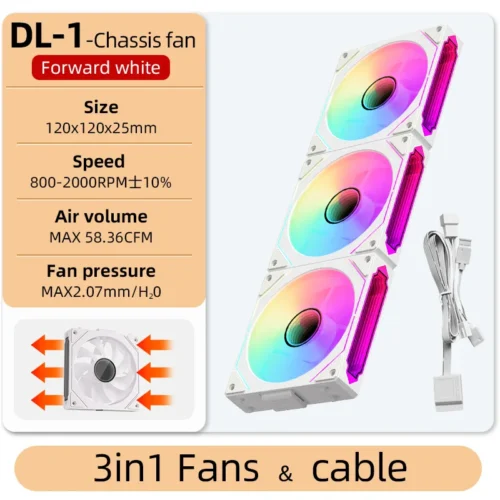 Coolcirc DL-1 120mm PC Case Fan 800-2000rpm PWM Hydro Bearing Silent 5V3Pin ARGB Water Cooler Magic Cableless Cooling Ventilator