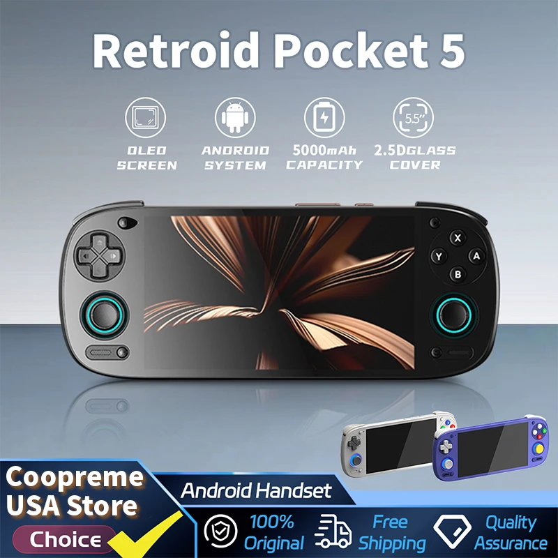 Retroid Pocket 5 Handheld Game Console 5.5'' AMOLED Screen Android13 Joystick RGB Lighting Effect Active Cooling Video Games