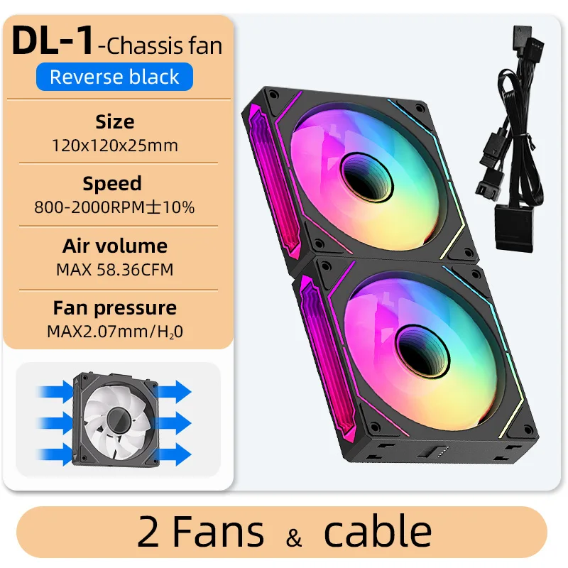 Coolcirc DL-1 120mm PC Case Fan 800-2000rpm PWM Hydro Bearing Silent 5V3Pin ARGB Water Cooler Magic Cableless Cooling Ventilator