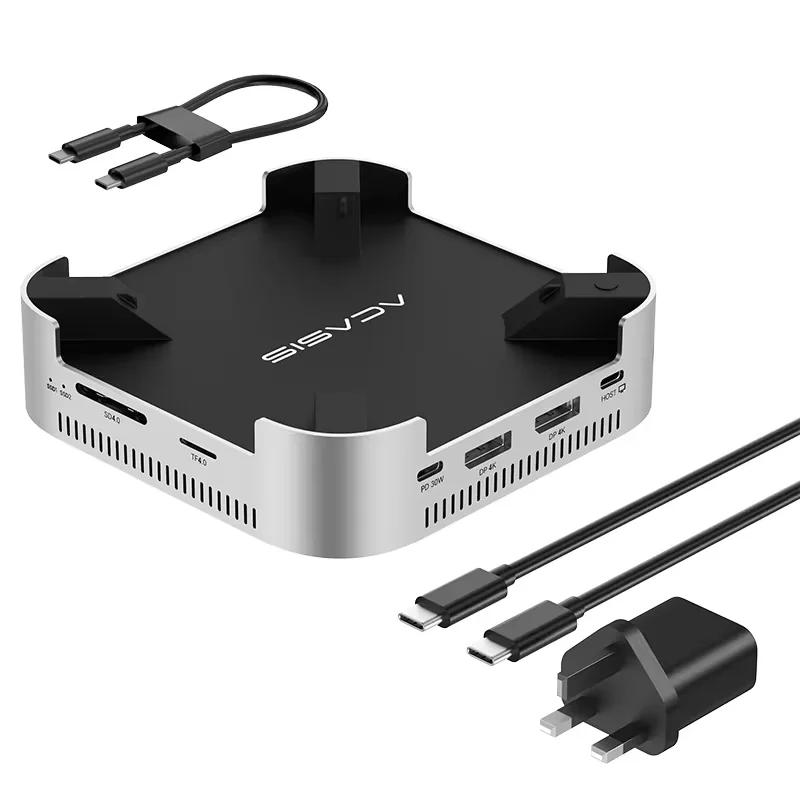 Acasis 40Gbps Mac Mini M4/M4 Pro USB-C Docking Station 4K/144HZ TF/SD 4.0 & Dual-bay M.2 NVMe Slot 16TB Storage for Office Work