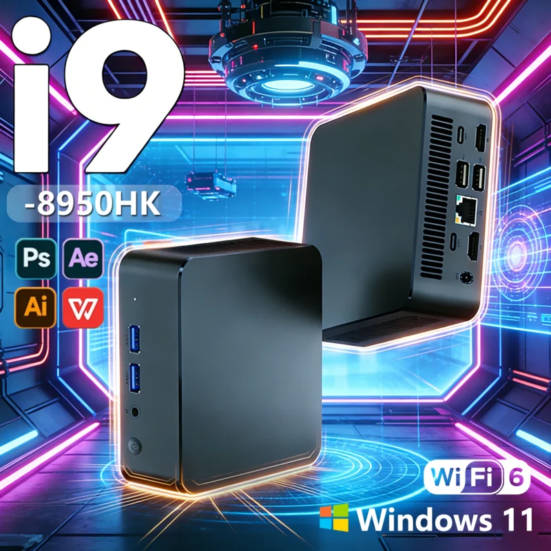 Windows 11 Pro Intel Core i9-8950HK Portable i9 Computer 16GB 1/2TB Gaming bag Computer Dual-Band WiFi6 Core Mini Desktop PC