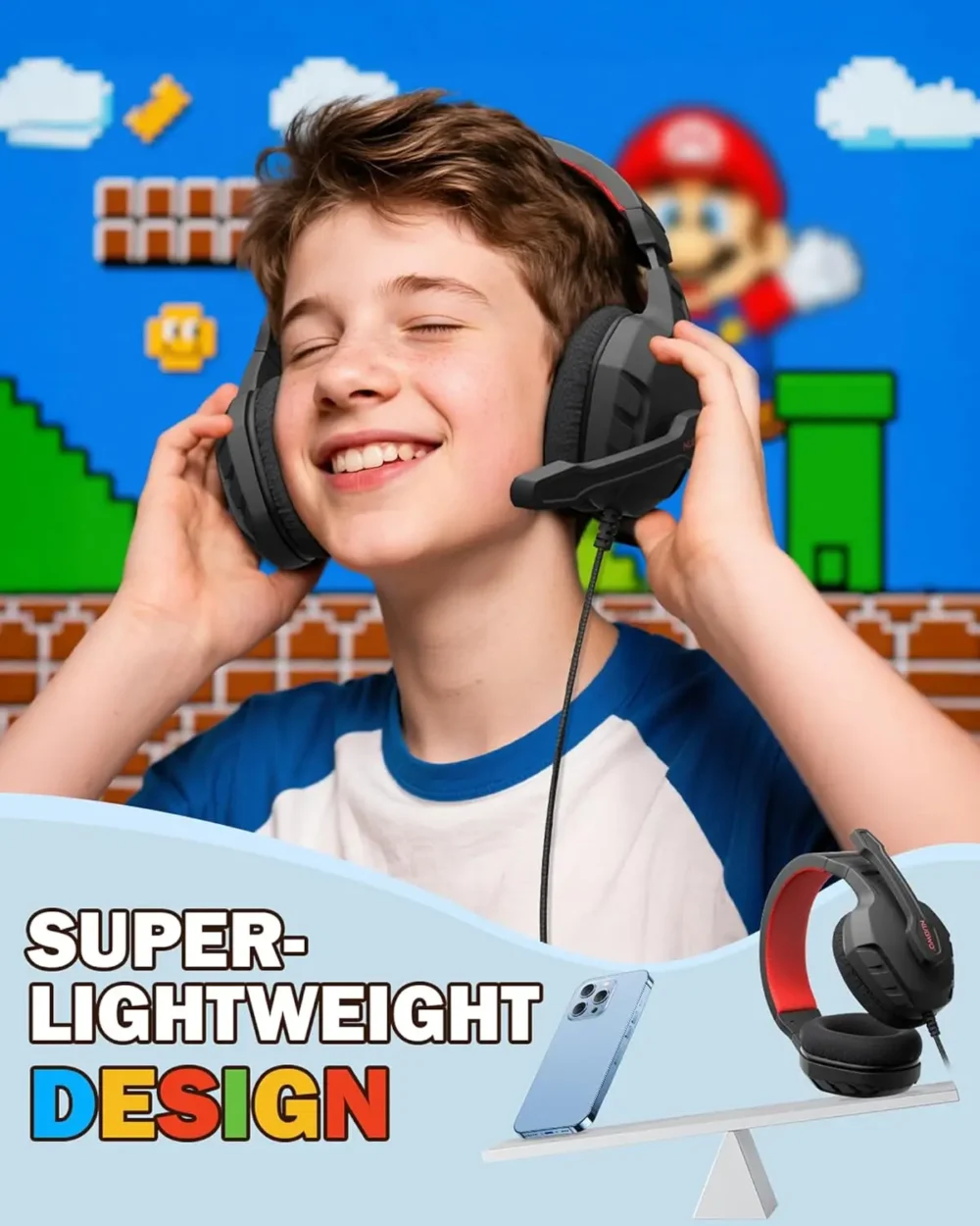 NUBWO U3 Gaming Headset with Mic Safe Volume Limited Kids Headphones for Switch 3.5mm Jack for NS,PS4,PS5,Xbox,Tablet,iPad