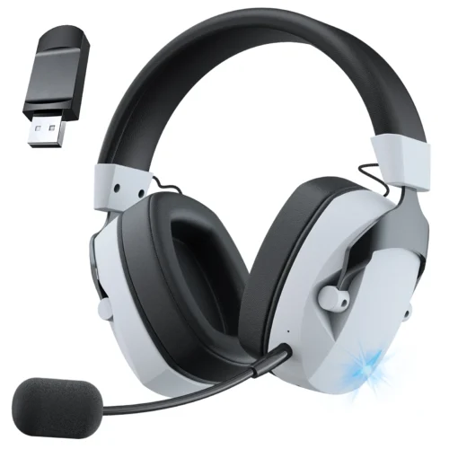 Gaming Headset with Detachable Noise Cancelling Microphone,2.4G Bluetooth-USB-3.5mm Wired Jack 3 Modes for Multi-device