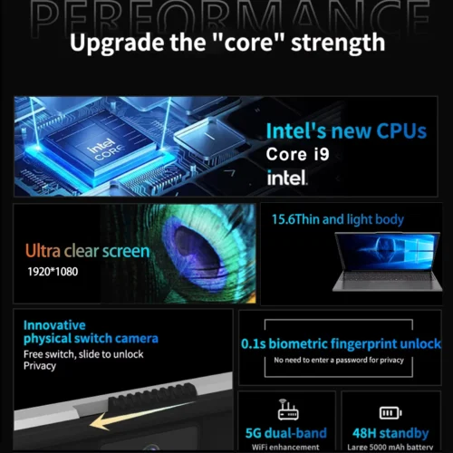 15.6''Intel Core i9 10980HK/i3 6100U Gaming laptop Windows 11 16GB RAM 1TB 2TB SSD Fingerprint Unlock Computer Backlight Office