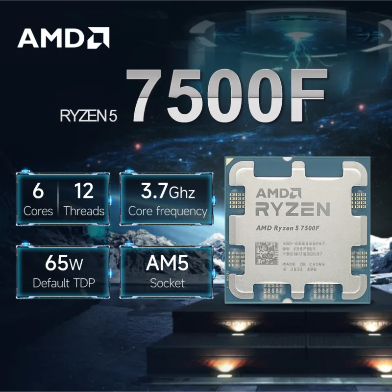 New AMD Ryzen 5 7500F 3.7GHz 6-Core 12-Thread L3=32M Processor 65W R5 7500F Socket AM5 5NM DDR5 New but without cooler