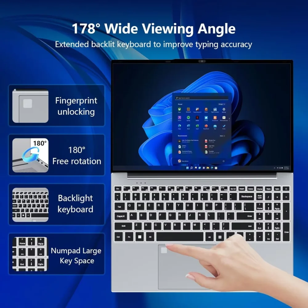 2026 Brand New Intel i9-9900 15.6 Inch Backlit Fingerprint Unlock Laptop Windows 11 Office Study NoteBook Gaming Computer PC