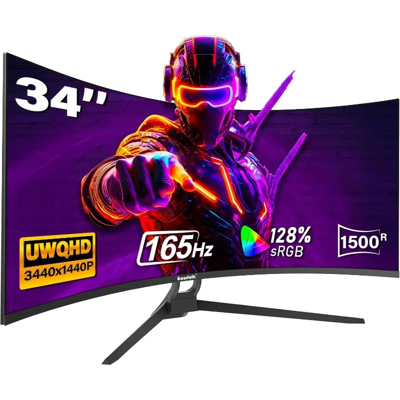 34 Inch Ultrawide Curved Gaming Monitor, 1500R PC Screen 165hz UWQHD 4K, Curved Computer Screen with FreeSync,Support Wallmount