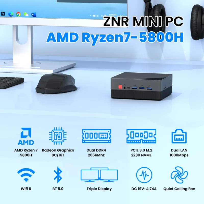ZXIPC AMD Ryzen5 5625U R7-7530 5800H Gaming Mini PC Computer Gaming Pocket Dual LAN WIFI6 BT 5.2  NUC Office DDR4 NVMe