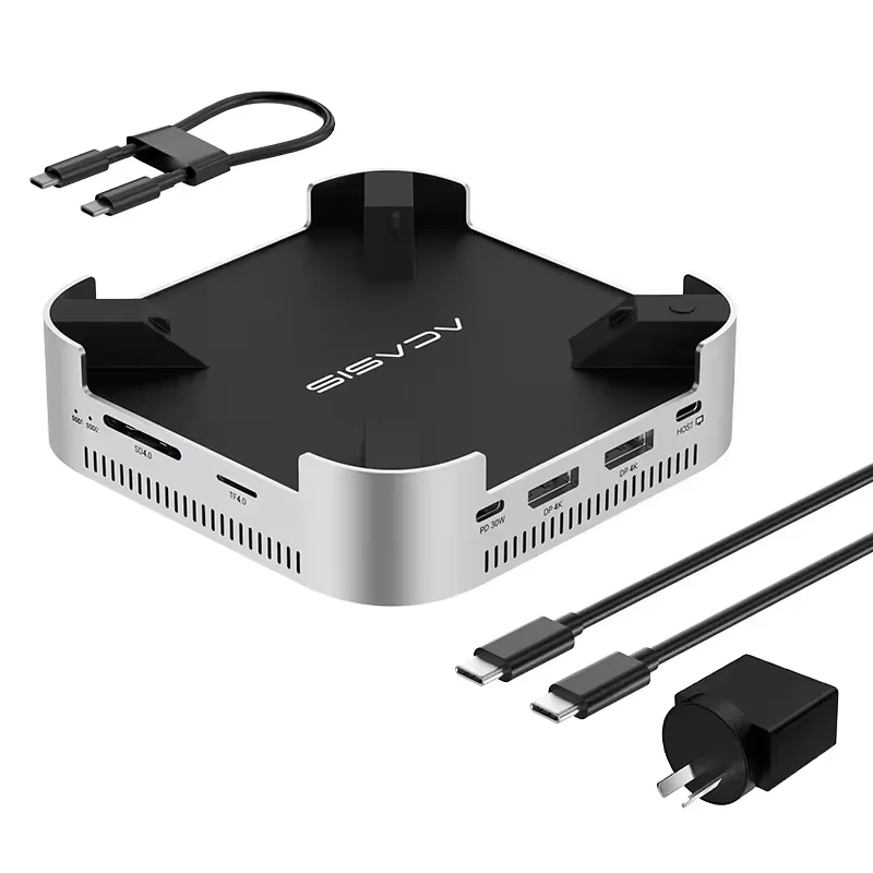 Acasis 40Gbps Mac Mini M4/M4 Pro USB-C Docking Station 4K/144HZ TF/SD 4.0 & Dual-bay M.2 NVMe Slot 16TB Storage for Office Work