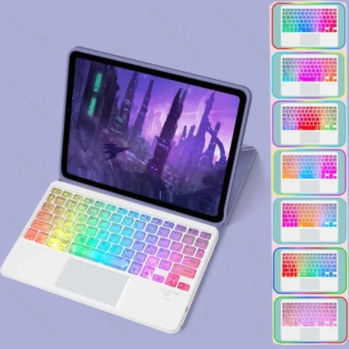 RGB Rainbow Backlit Wireless Bluetooth Keyboard Touchpad and Mouse Wireless Spanish Korean Keyboard for iPad Laptops Tablet PC