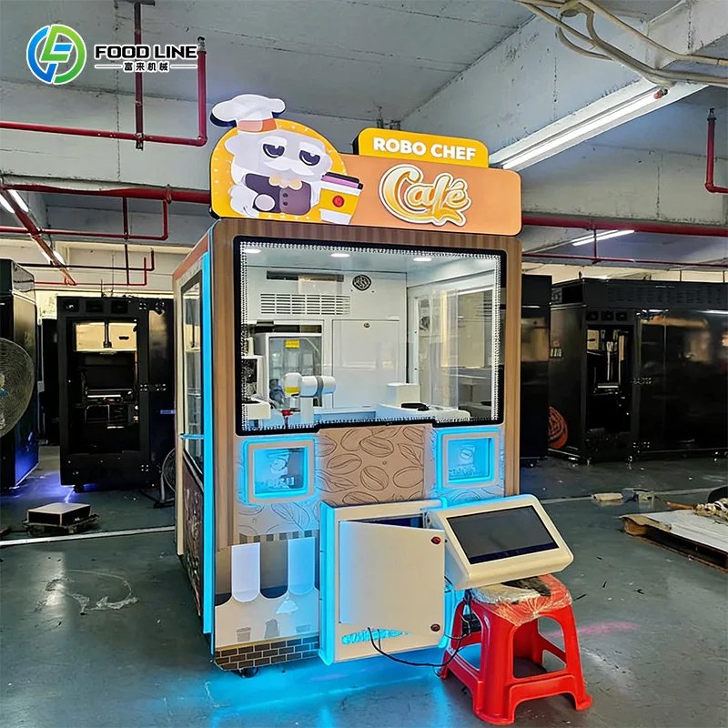Customized Unmanned Automatic Coffee Machine With Robot Arm Touch Screen Coffee Art Robot Vending Machine