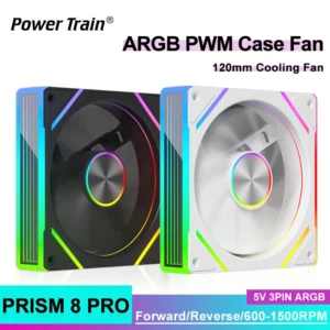 Power Train PRISM 8 PRO Computer Case Fan 120mm ARGB 4Pin PWM Quiet CPU Cooling Fan 12V Large Air Volume 56.8CFM/600-1500RPM