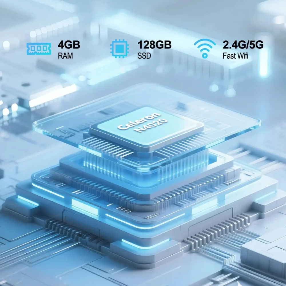 Azeyou 11.6” Laptop HD Display, N4000 Processor Student Laptop Computer 4GB,4000mAh,Russian English Keyboard OS 11 Pro Laptops