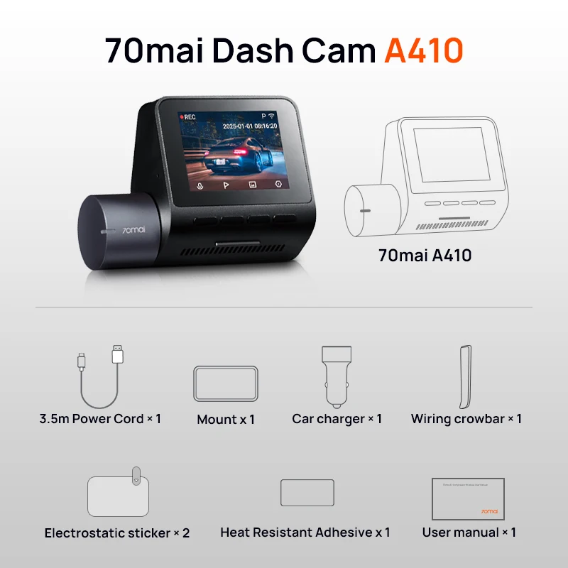 70mai Dash Cam A410 2.5K+1080P Dual-Channel Recording Built-in GPS 24H Parking Surveillance Car DVR 70mai A410