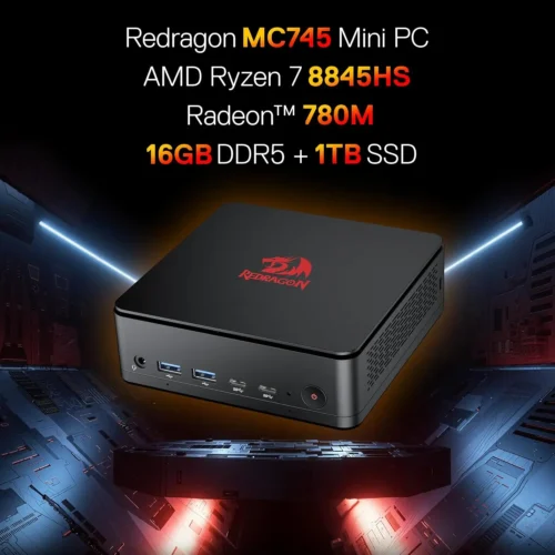 Redragon MPC745 Mini PC AI NPU AMD Ryzen 7 8845HS Processor(MAX 5.1 GHz), Mini Desktop Computer ,Radeon 780M Graphics & 16GB DDR